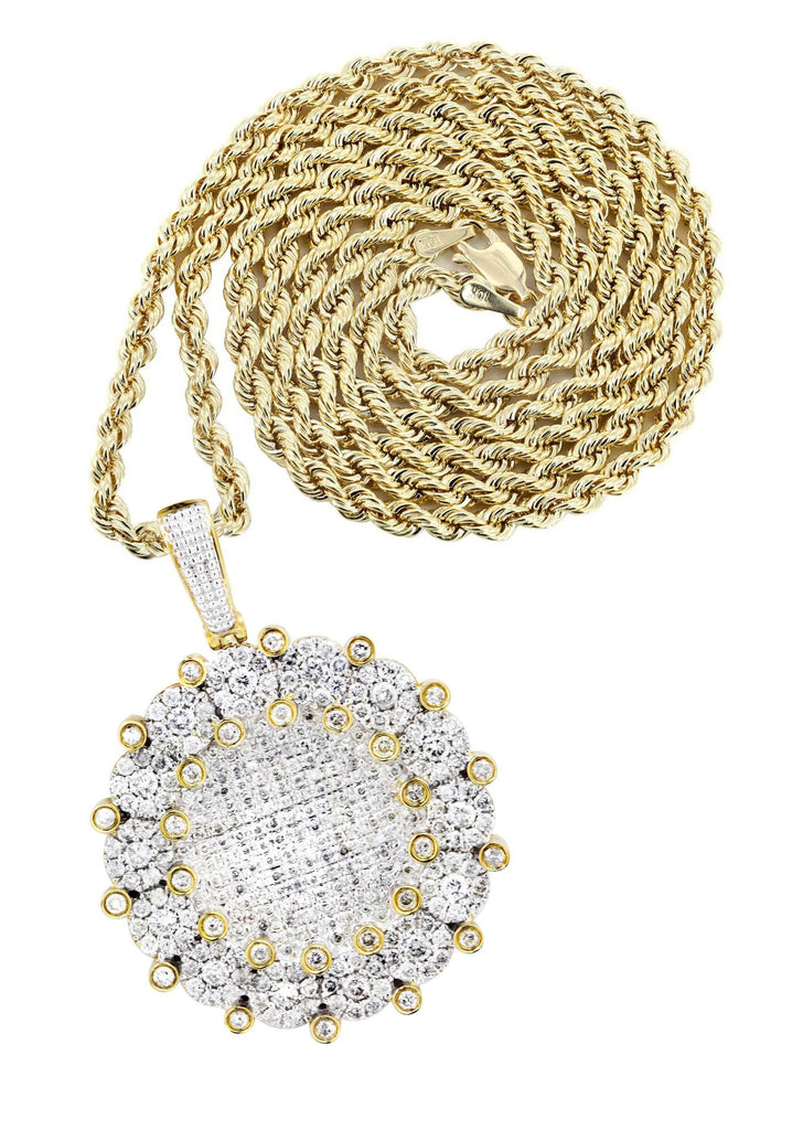 10K Yellow Gold Round Pendant & Rope Chain | 3.08 Carats diamond combo FrostNYC 