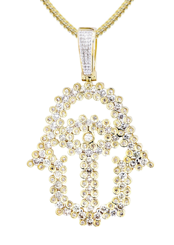 10K Yellow Gold Hamsa Pendant & Franco Chain | 1.75 Carats diamond combo FrostNYC 