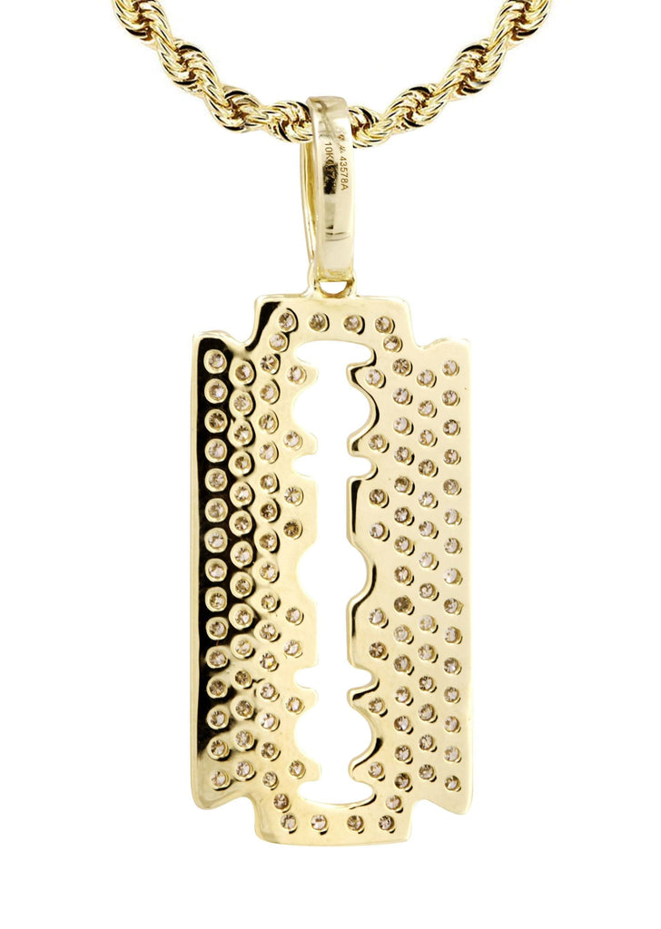 10K Yellow Gold Razor Blade Barber Pendant & Rope Chain | 0.77 Carats diamond combo FrostNYC 