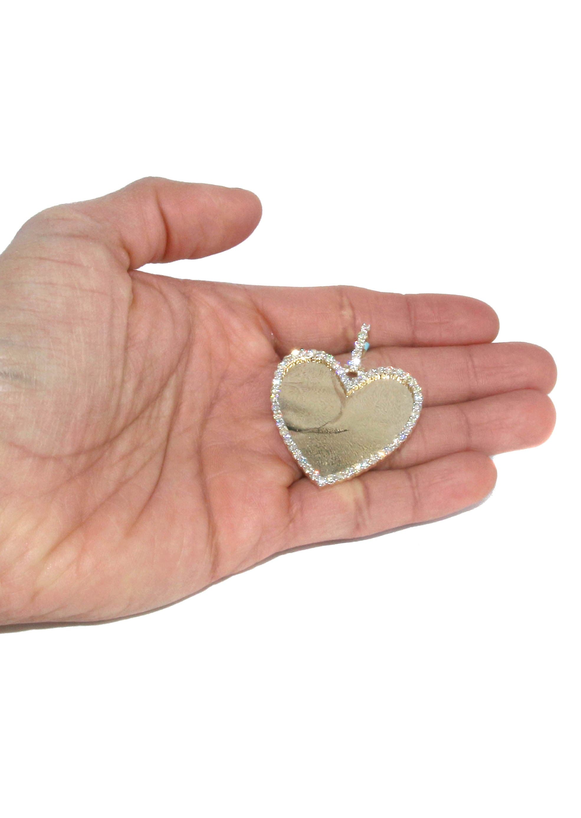 Diamond 10K Yellow Gold Large Heart Picture Pendant Necklace | 2.91 Ca