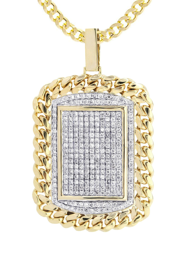 10K Yellow Gold Dog Tag Pendant & Cuban Chain | 6.05 Carats diamond combo FrostNYC 