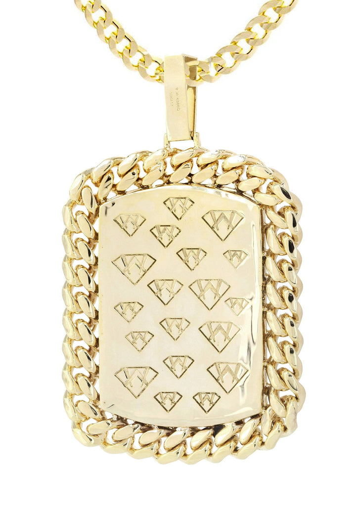 10K Yellow Gold Dog Tag Pendant & Cuban Chain | 6.05 Carats diamond combo FrostNYC 