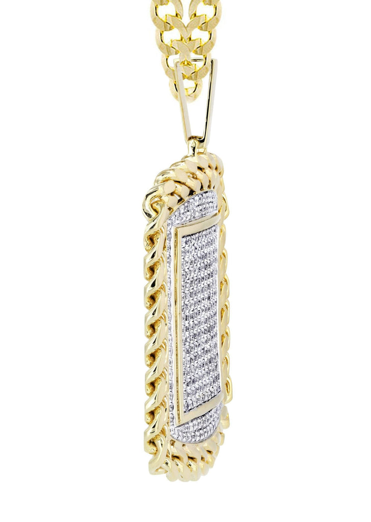 10K Yellow Gold Dog Tag Pendant & Cuban Chain | 6.05 Carats diamond combo FrostNYC 