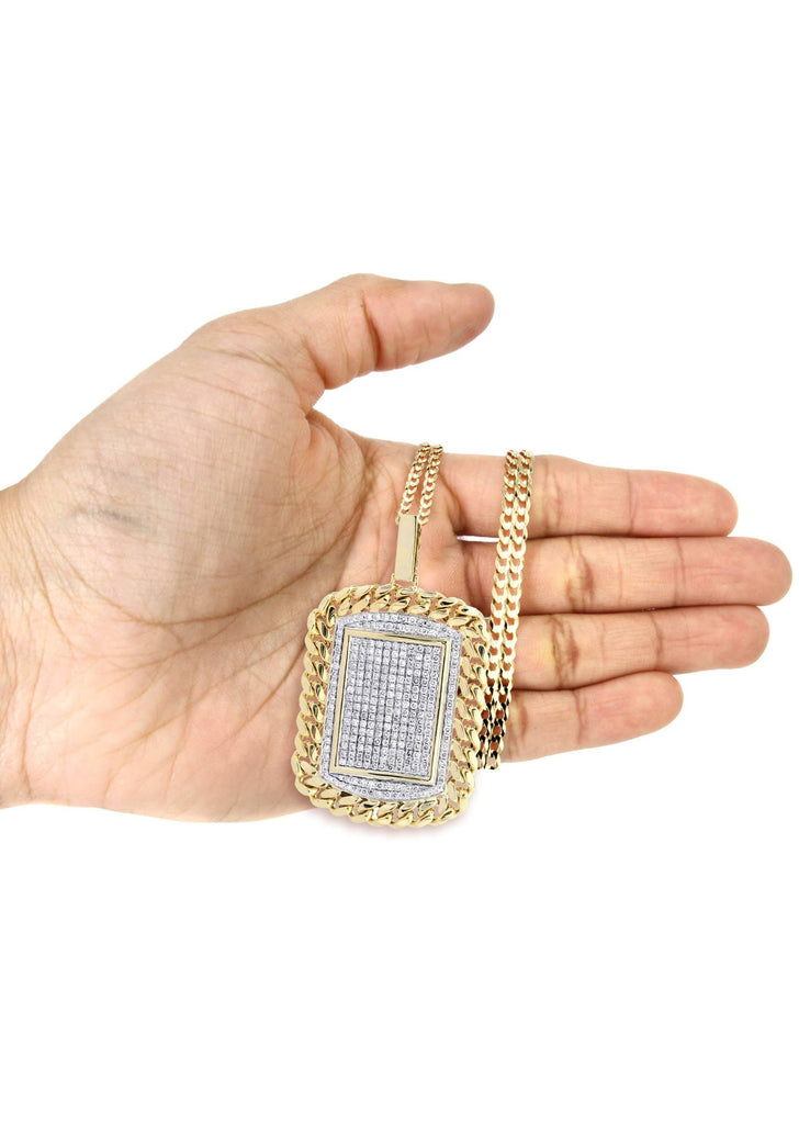 10K Yellow Gold Dog Tag Pendant & Cuban Chain | 6.05 Carats diamond combo FrostNYC 