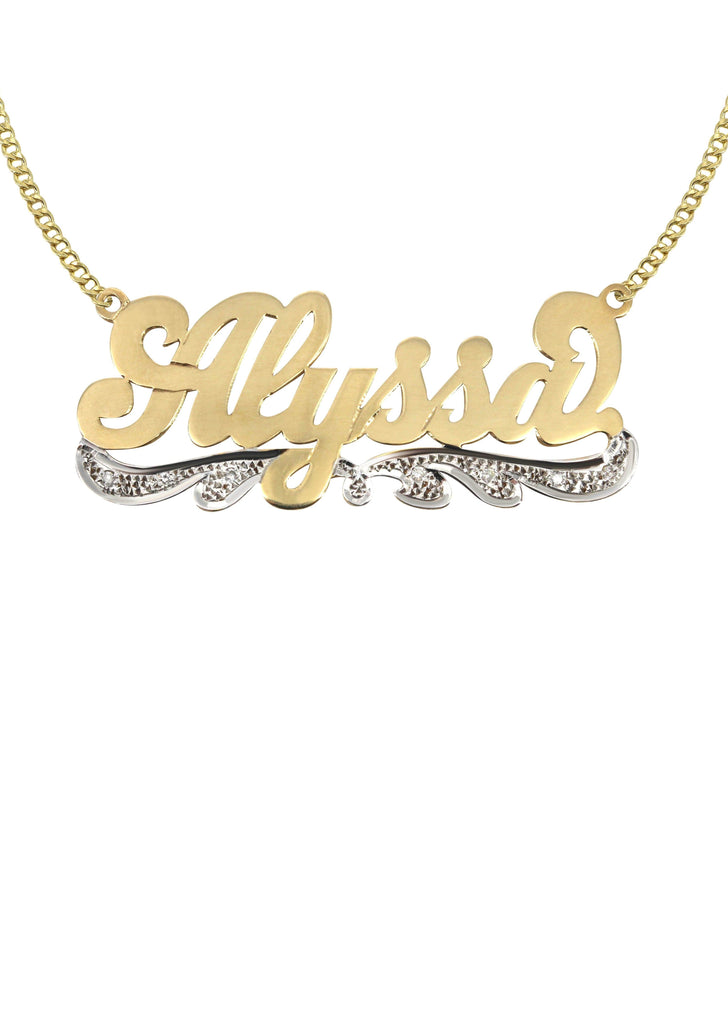14K Ladies Plain & Diamond Cut with Diamonds Name Plate Necklace | Appx. 8.3 Grams Name Plate Manufacturer 16 