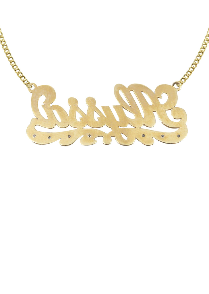14K Ladies Plain & Diamond Cut with Diamonds Name Plate Necklace | Appx. 8.3 Grams Name Plate Manufacturer 16 