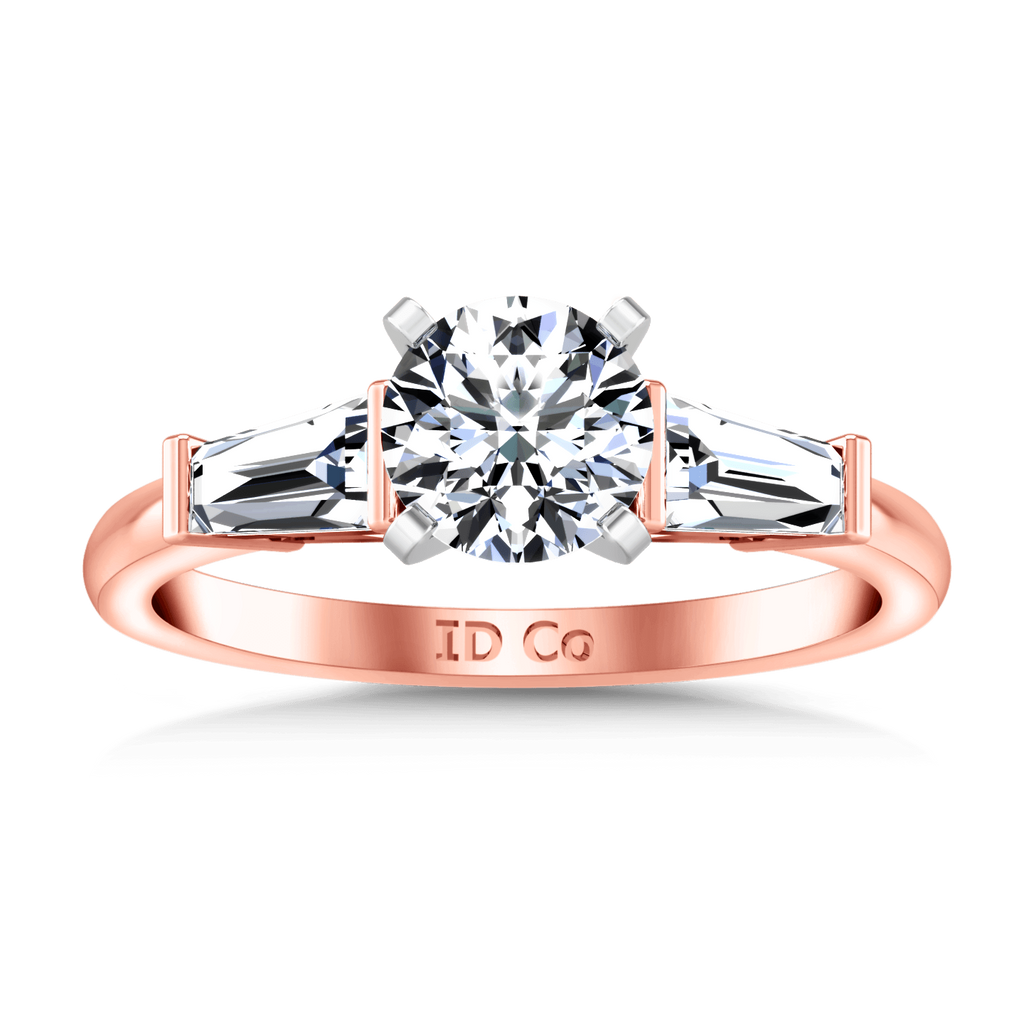 Three Stone Diamond EngagementRing Prong Channel Set Tappered Baguette 14K Rose Gold engagement rings imaginediamonds 