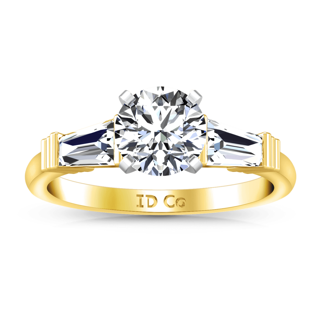 Three Stone Diamond Engagement Ring Structural Tapered Baguette 14K Yellow Gold engagement rings imaginediamonds 