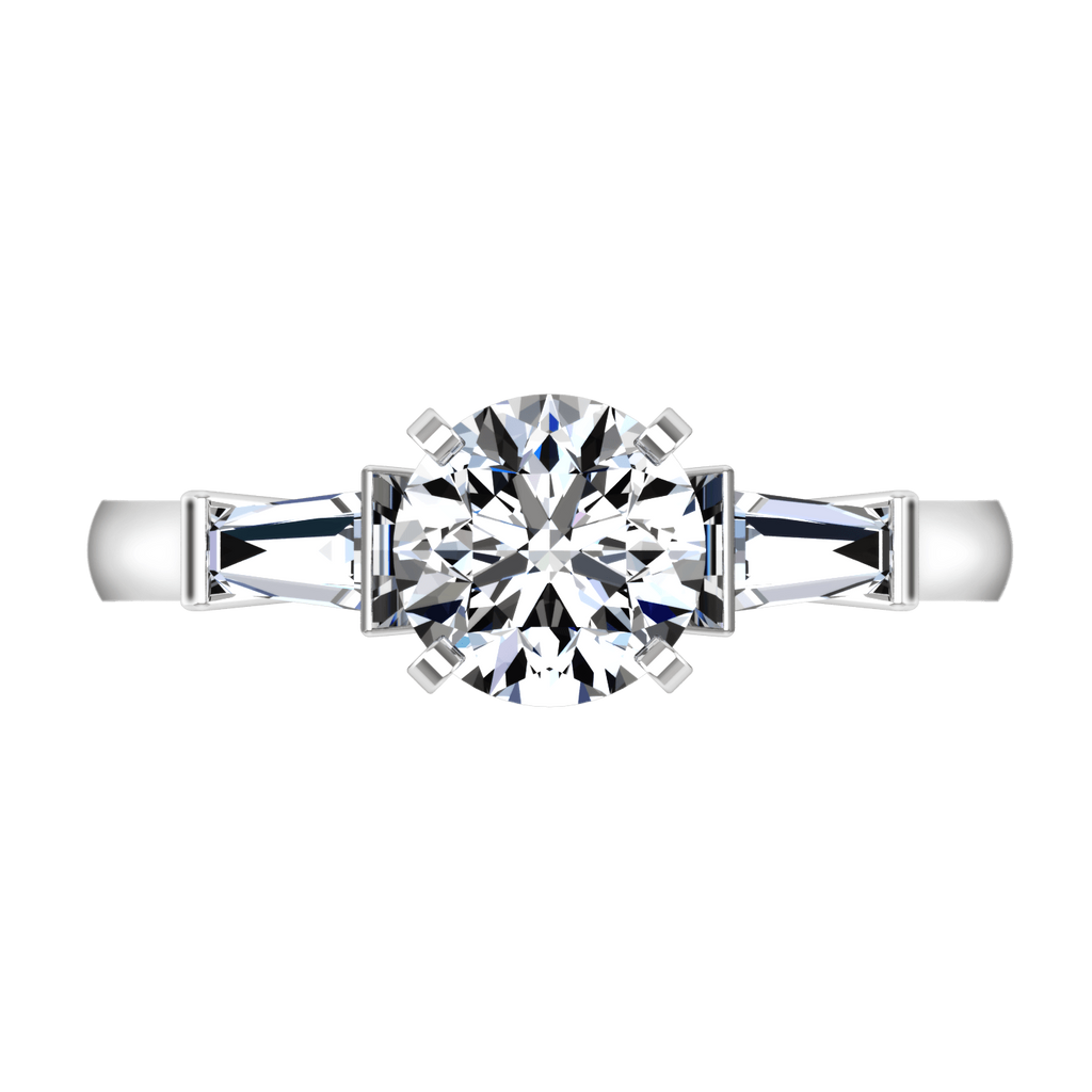 Round Diamond Pave Engagement Ring Classic Baguette 14K White Gold engagement rings imaginediamonds 