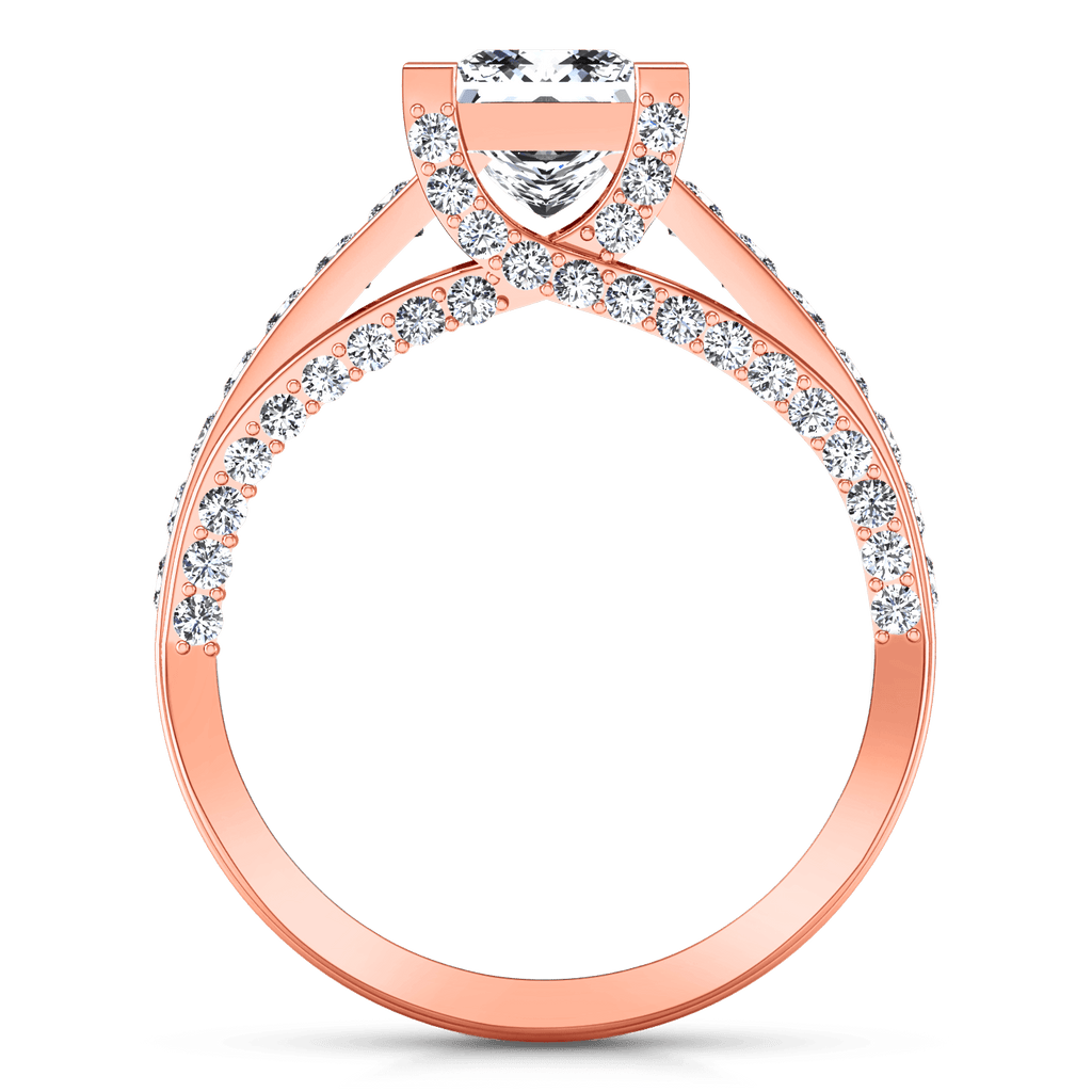 Pave Diamond Princess Cut Engagement Ring Isabella 14K Rose Gold engagement rings imaginediamonds 