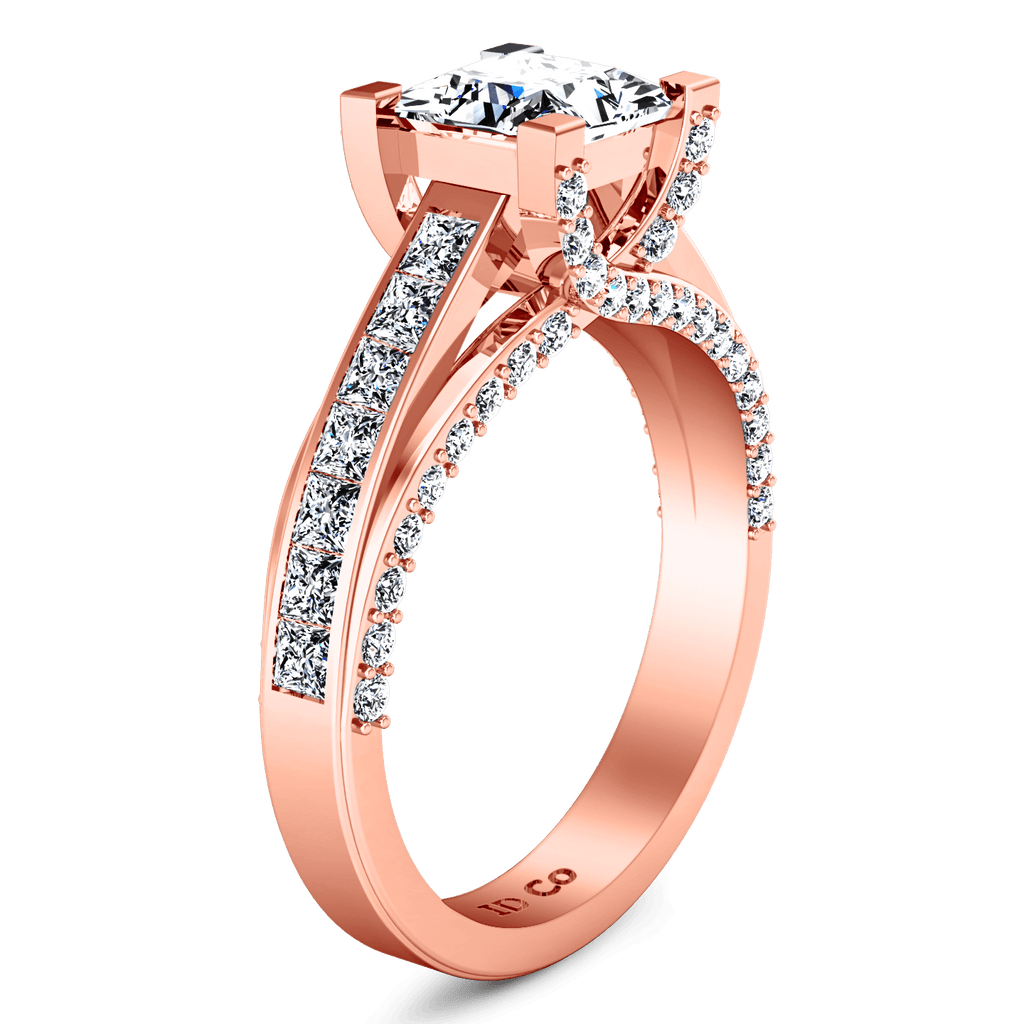 Pave Diamond Princess Cut Engagement Ring Isabella 14K Rose Gold engagement rings imaginediamonds 