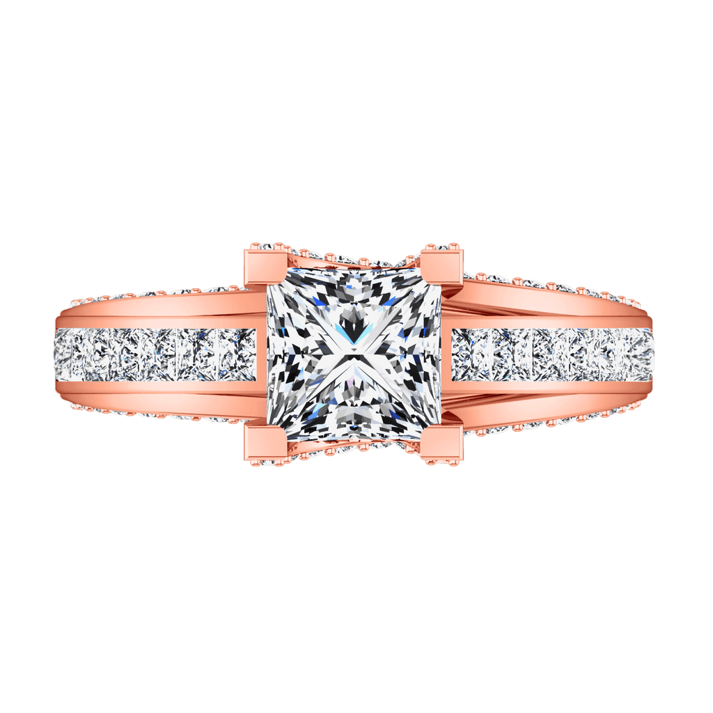 Pave Diamond Princess Cut Engagement Ring Isabella 14K Rose Gold engagement rings imaginediamonds 