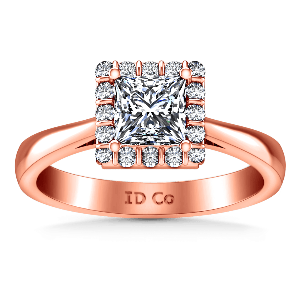 Halo Diamond Princess Cut Engagement Ring Lumiere 14K Rose Gold engagement rings imaginediamonds 