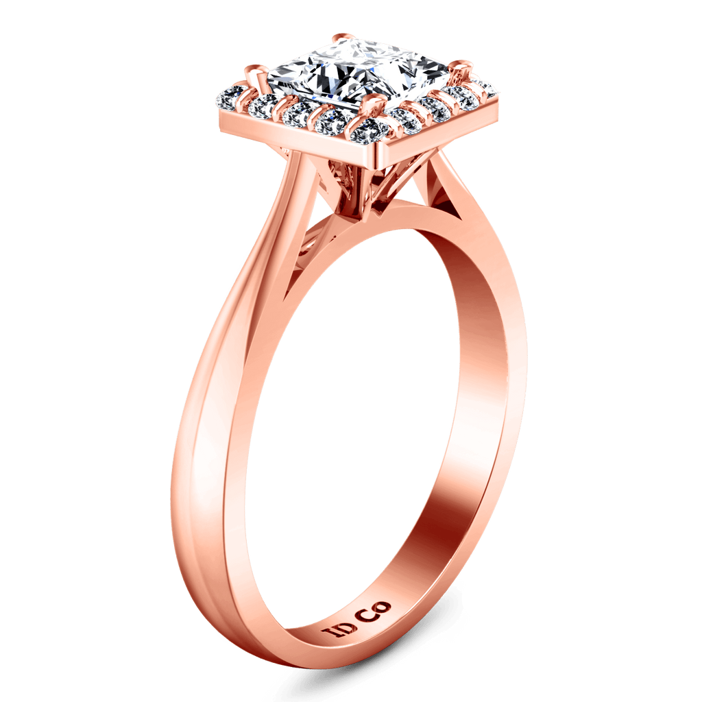 Halo Diamond Princess Cut Engagement Ring Lumiere 14K Rose Gold engagement rings imaginediamonds 