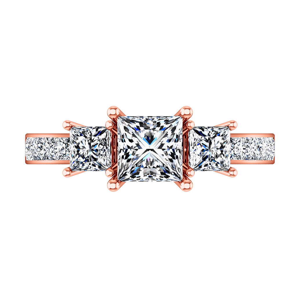Three Stone Princess Cut Engagement Ring Rebecca 14K Rose Gold engagement rings imaginediamonds 