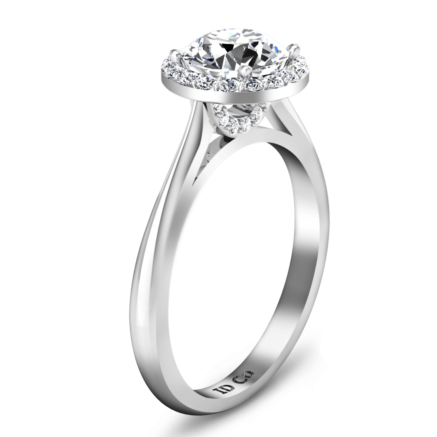 Round Diamond Halo Engagement Ring Etoile 14K White Gold