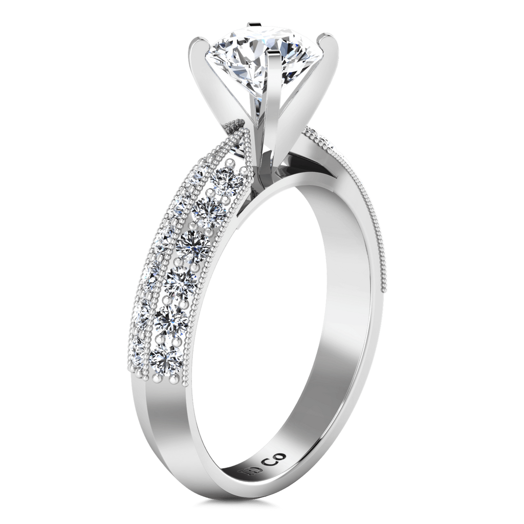 Round Diamond Pave Engagement Ring Amore 14K White Gold