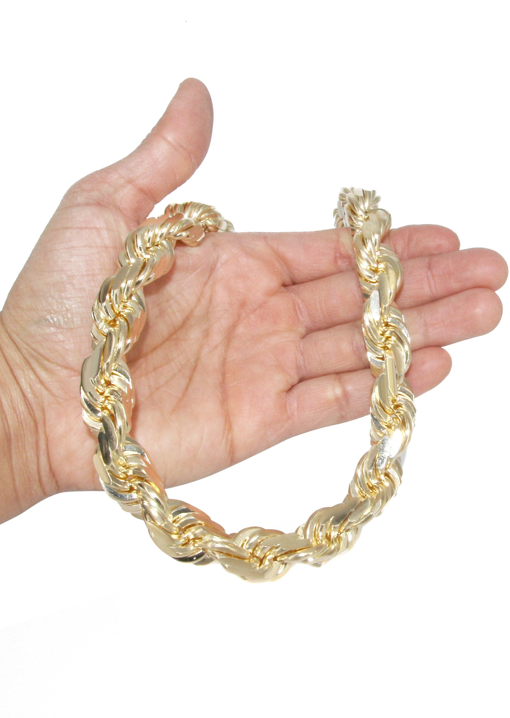 Solid Gold 10k 20 Inch Rope Chain 20 Inch 10K Diamond Cut Rope