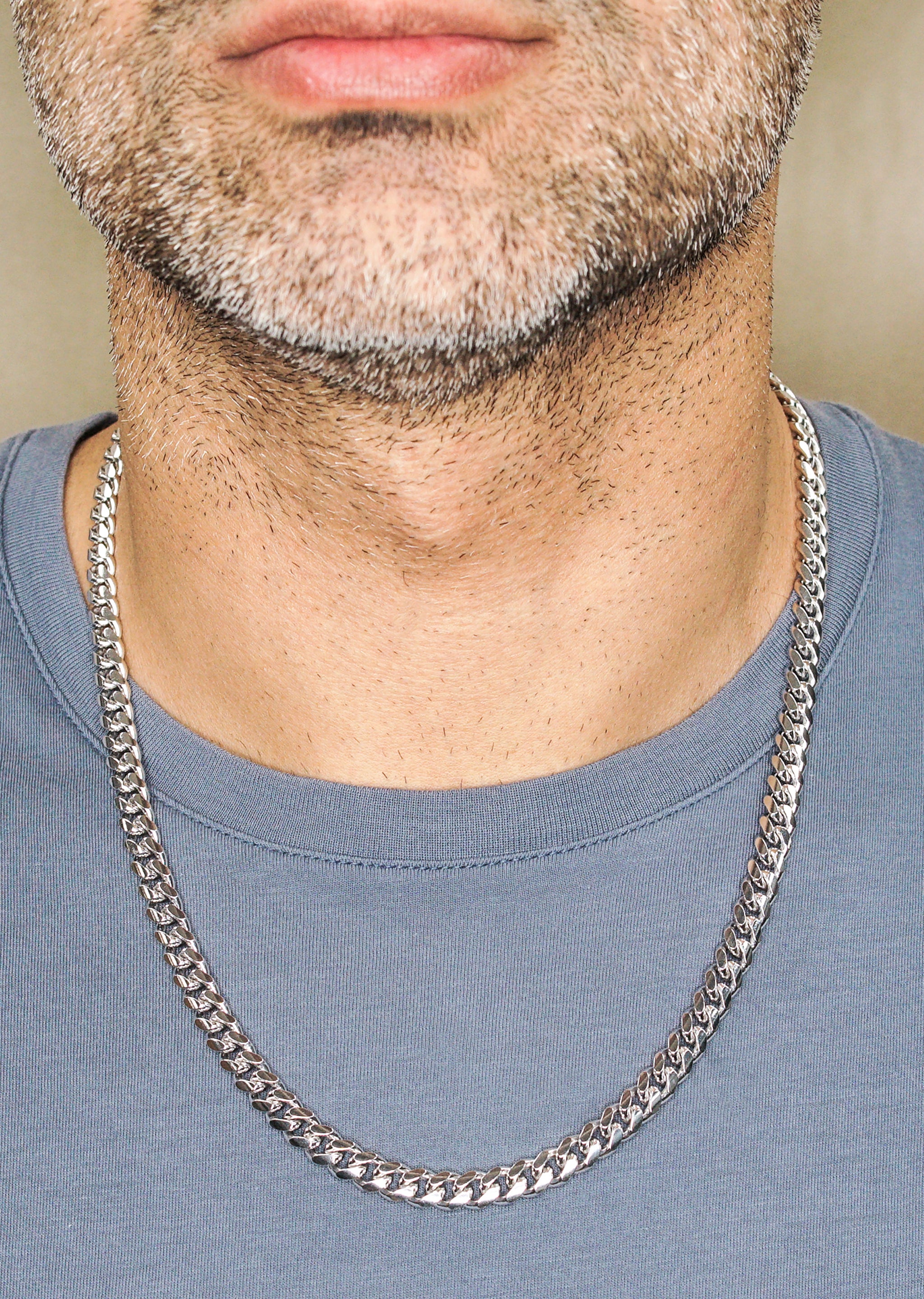 Silver Chain Mens White Chain Miami Cuban Link MM