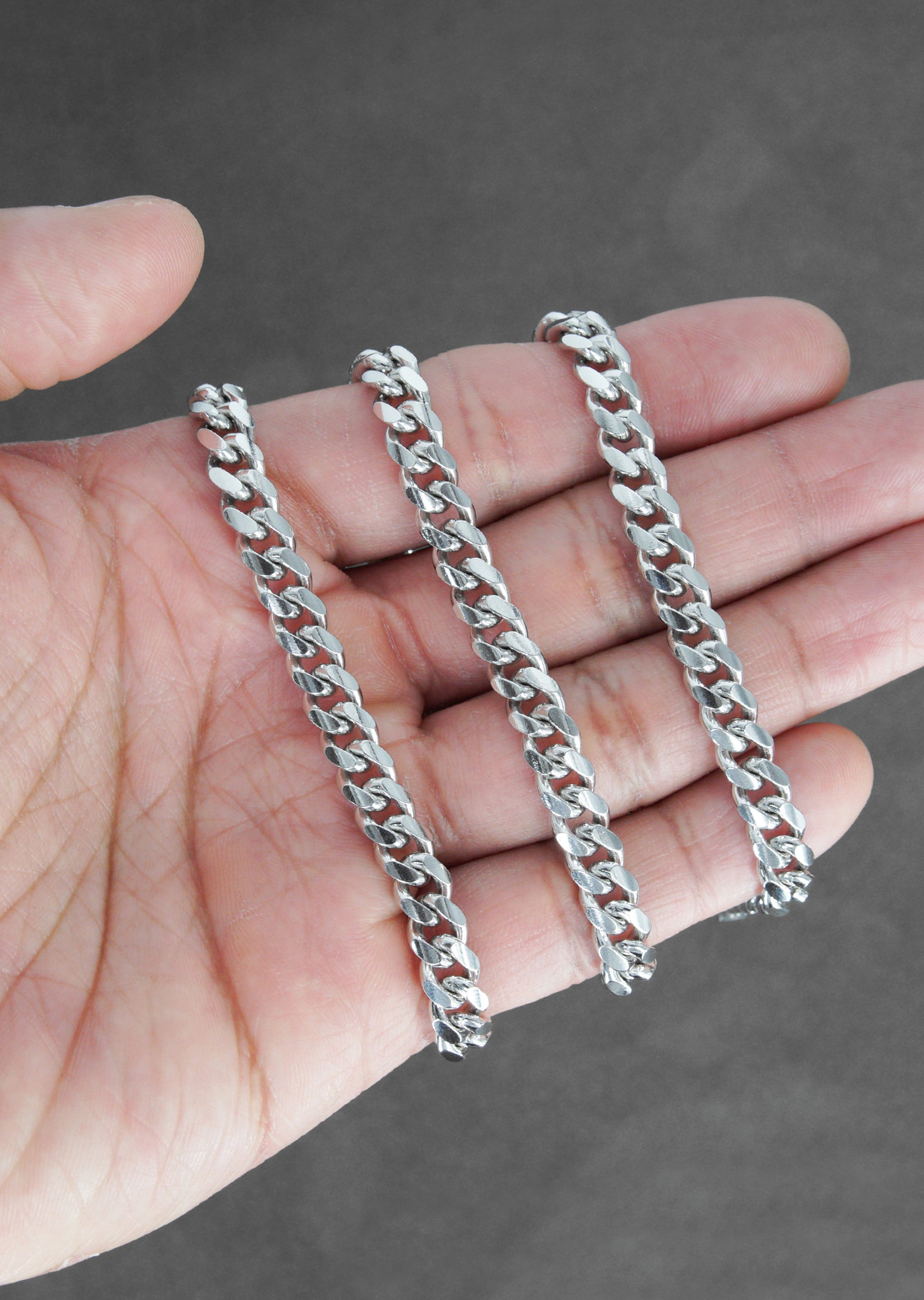 Silver Chain - Mens White Chain / Miami Cuban Link / 7 MM