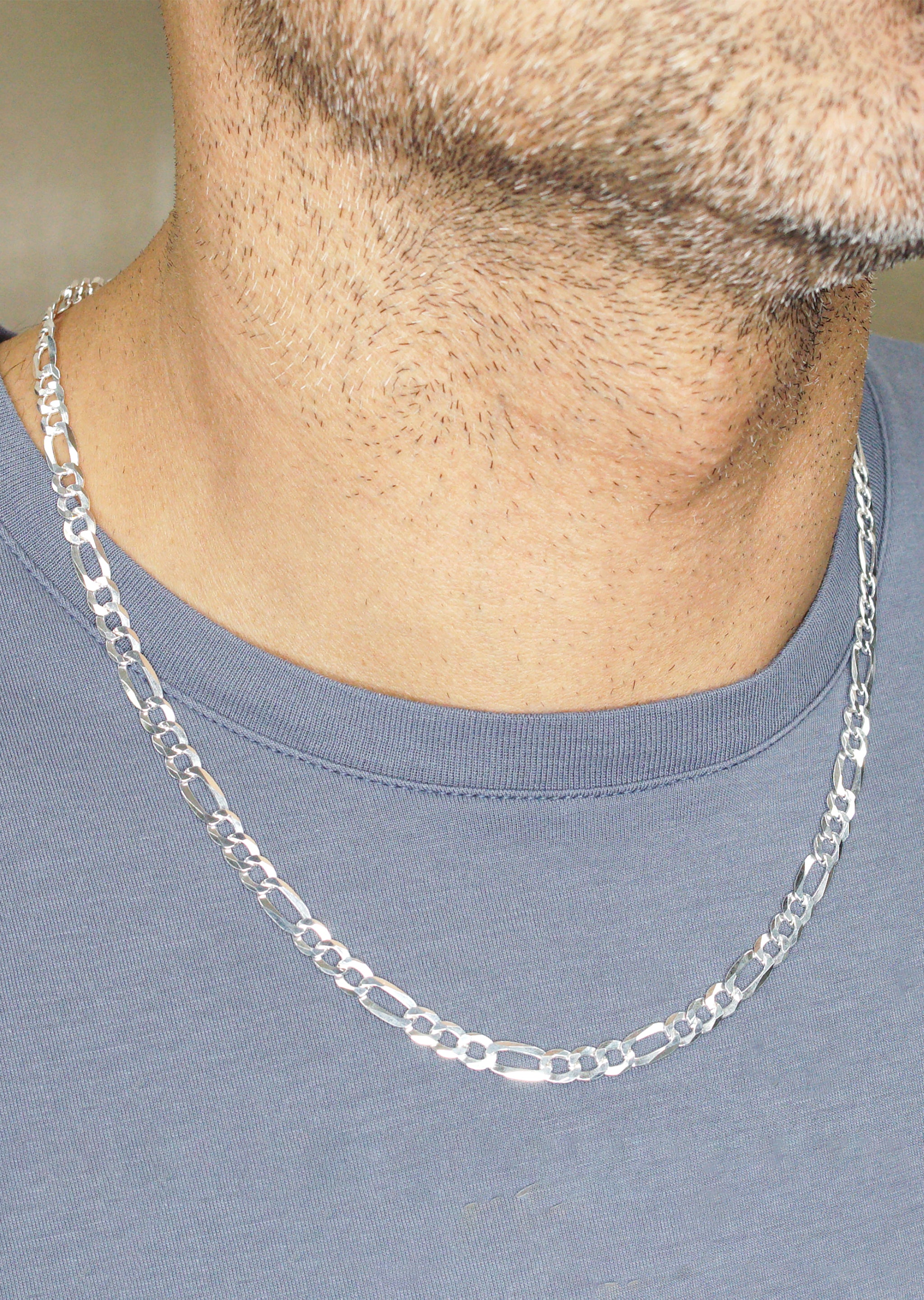 Silver Chain Mens White Chain Figaro Chain MM