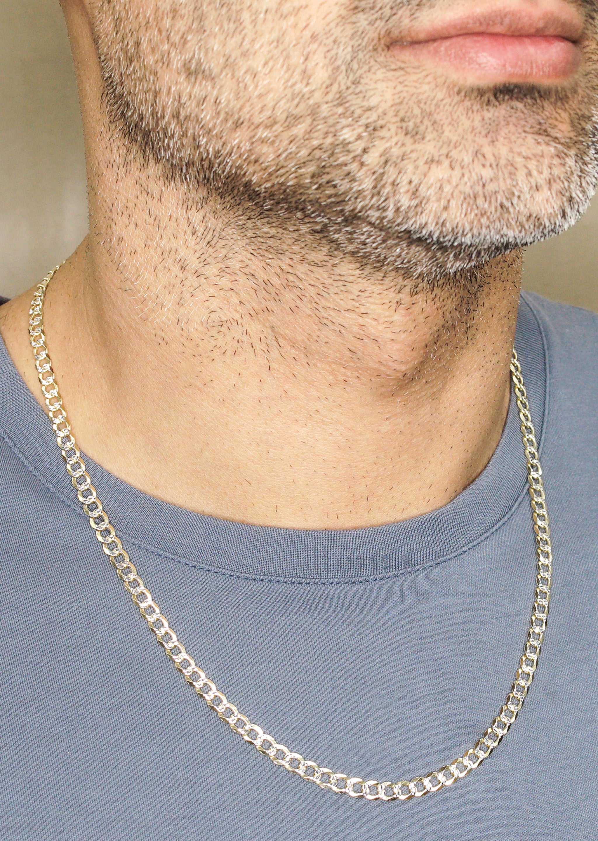 Silver Chain Mens Gold Chain Curb Cuban Diamond Cut Chain MM