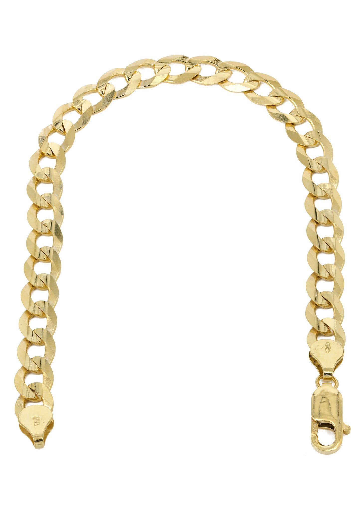 Nuragold 14k Real Yellow Gold Solid Cuban Curb Link 3mm Diamond Cut Pave Chain Bracelet (7-9) Two Tone Italian Jewelry for Men & Women - 7
