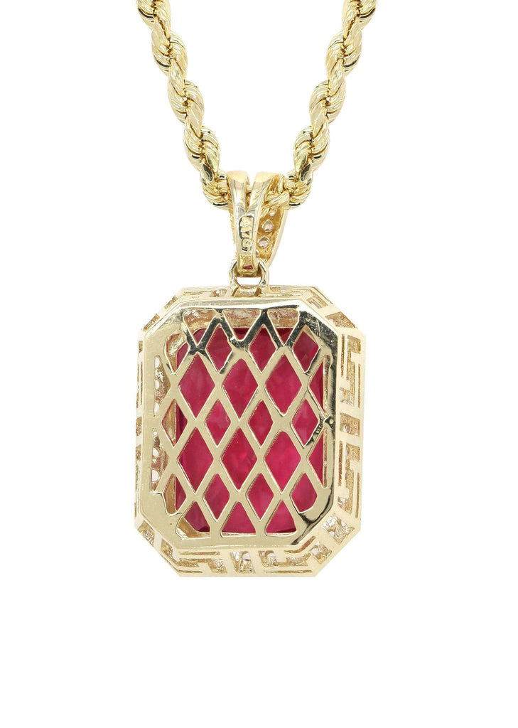 10K Yellow Gold Rope Chain & Cz Ruby Pendant | Appx. 22 Grams chain & pendant FROST NYC 