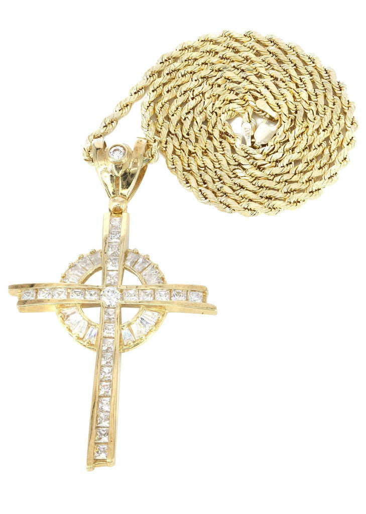 10K Yellow Gold Rope Chain & Cz Gold Cross Necklace | Appx. 18.3 Grams chain & pendant FROST NYC 