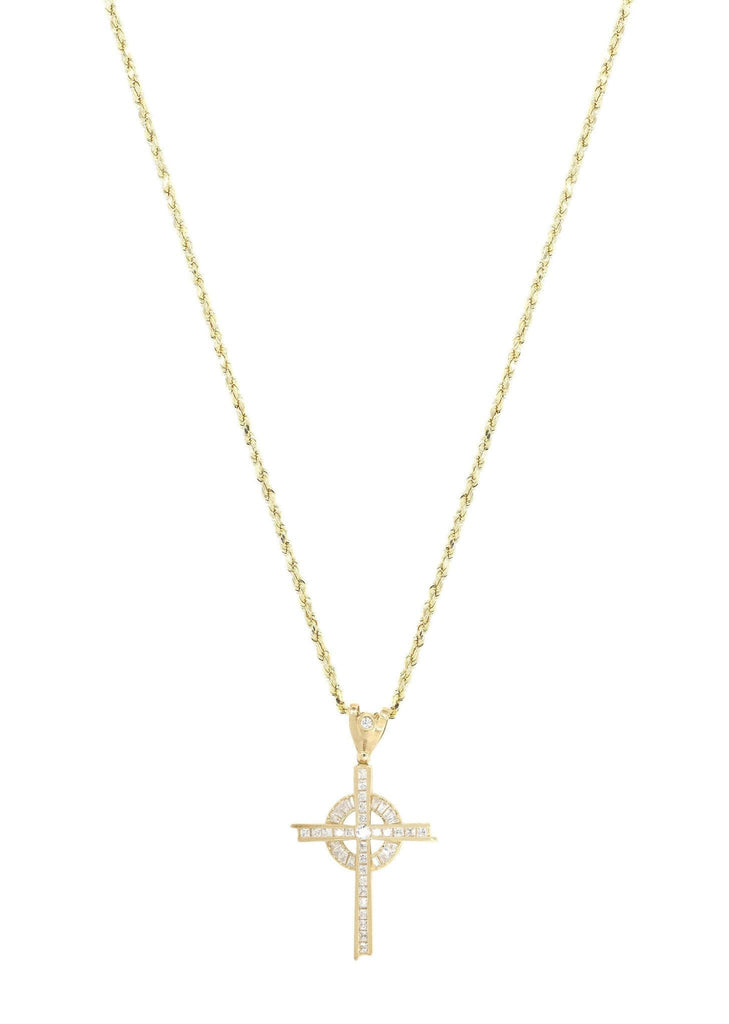 10K Yellow Gold Rope Chain & Cz Gold Cross Necklace | Appx. 18.3 Grams chain & pendant FROST NYC 