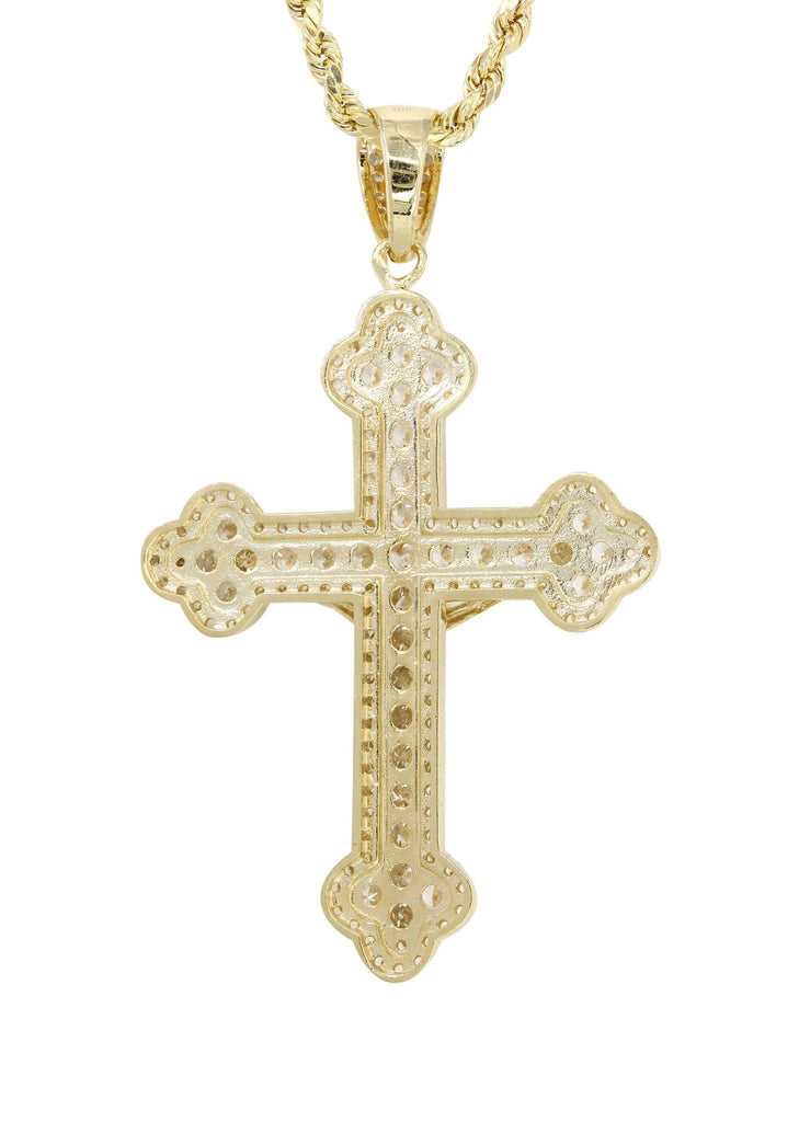 10K Yellow Gold Rope Chain & Cz Gold Cross Necklace | Appx. 17.9 Grams chain & pendant FROST NYC 