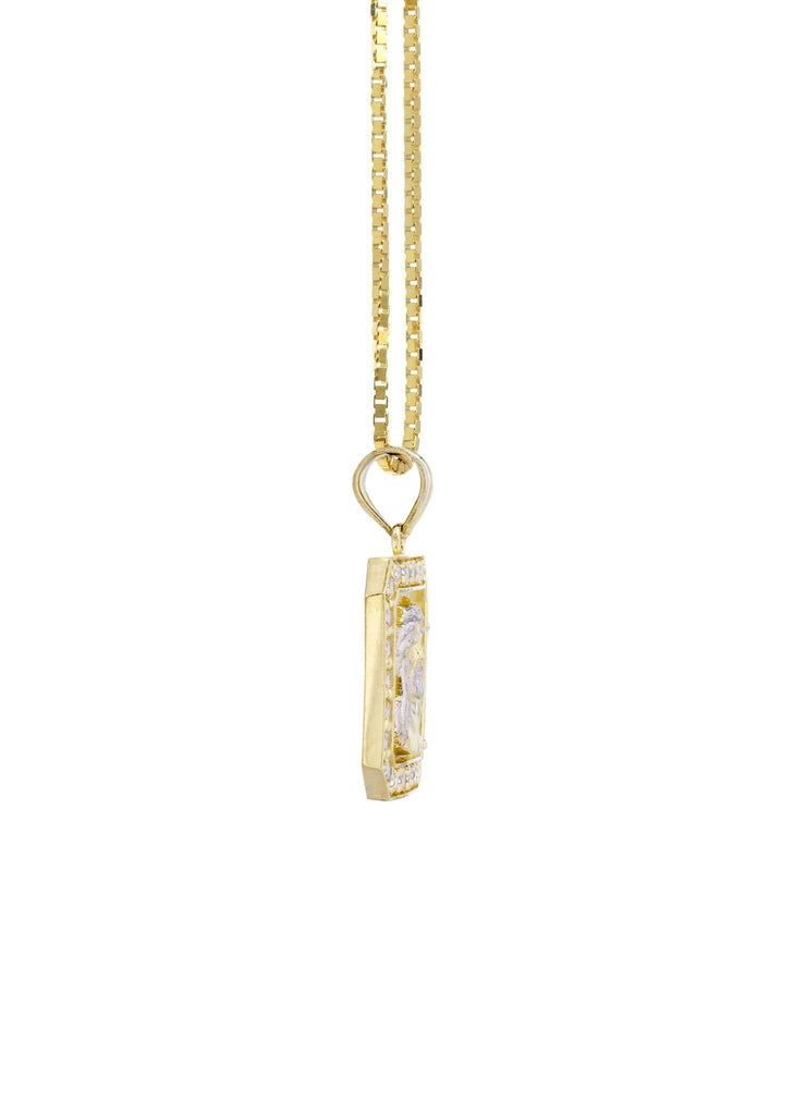 10K Yellow Gold Box Chain & Jesus Piece Chain | Appx. 7.1 Grams chain & pendant FROST NYC 