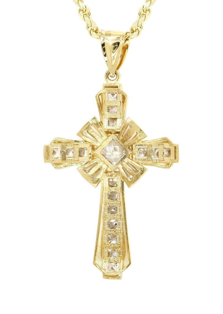 10K Yellow Gold Rope Chain & Cz Gold Cross Necklace | Appx. 15.3 Grams chain & pendant FROST NYC 