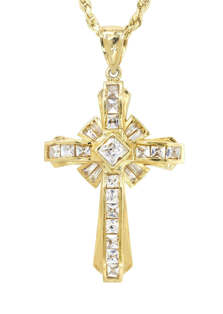 10K Yellow Gold Rope Chain & Cz Gold Cross Necklace | Appx. 15.3 Grams chain & pendant FROST NYC 