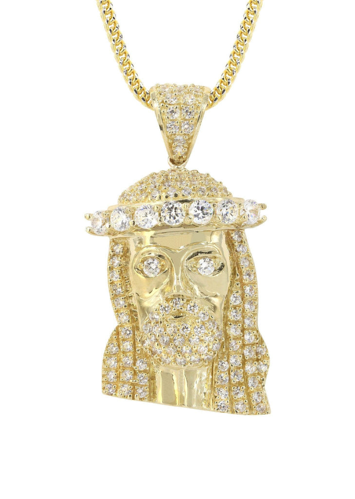 10K Yellow Gold Franco Chain & Cz Jesus Piece Chain | Appx. 23.2 Grams chain & pendant FROST NYC 