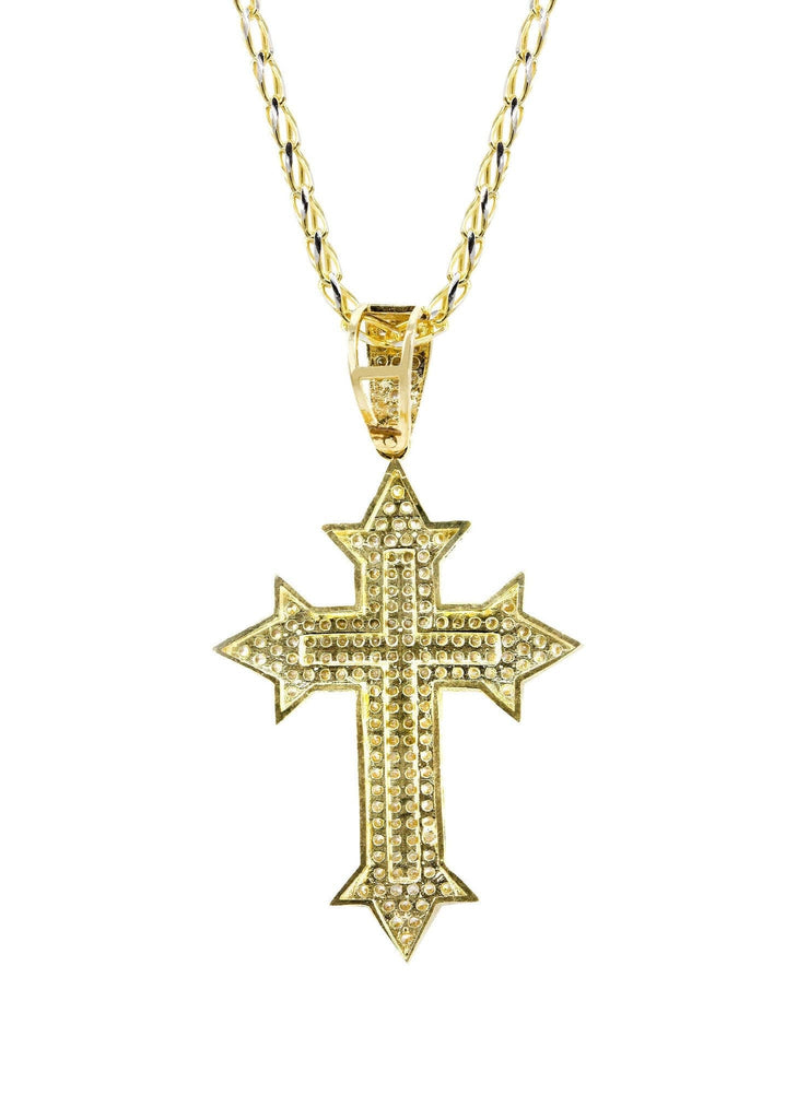 10K Yellow Gold Fancy Link Chain & Cz Gold Cross Necklace | Appx. 13.5 Grams chain & pendant FROST NYC 