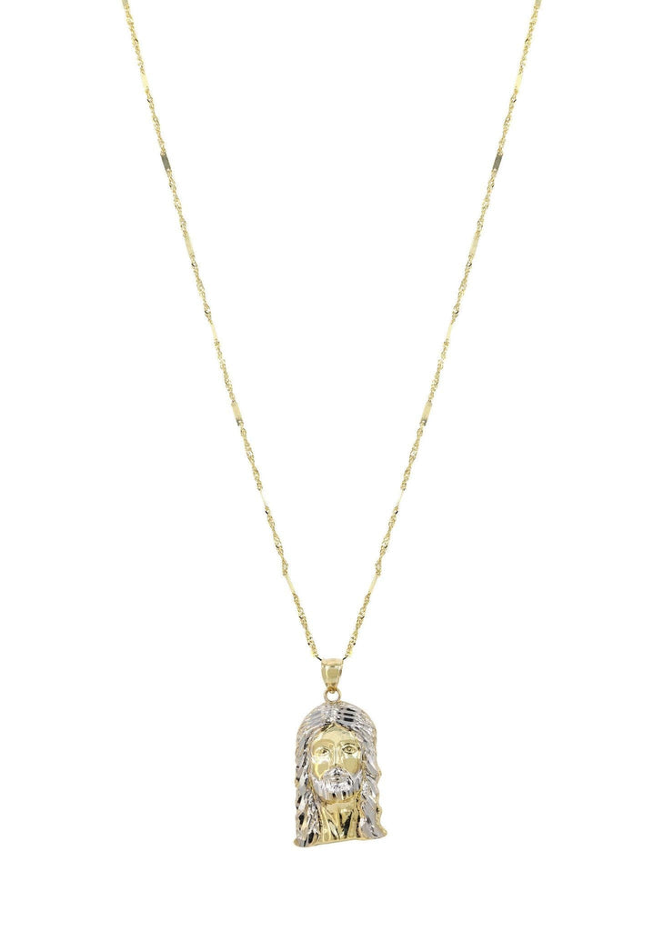 10K Yellow Gold Fancy Link Chain & Jesus Piece Chain | Appx. 6.4 Grams chain & pendant FROST NYC 