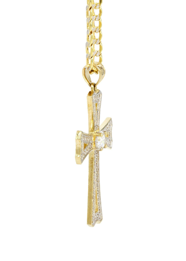 10K Yellow Gold Pave Cuban Chain & Cz Gold Cross Necklace | Appx. 8.9 Grams chain & pendant FROST NYC 