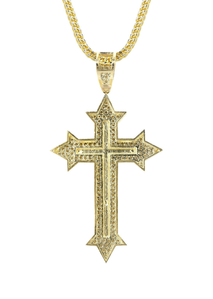10K Yellow Gold Franco Chain & Cz Gold Cross Necklace | Appx. 14.7 Grams chain & pendant FROST NYC 