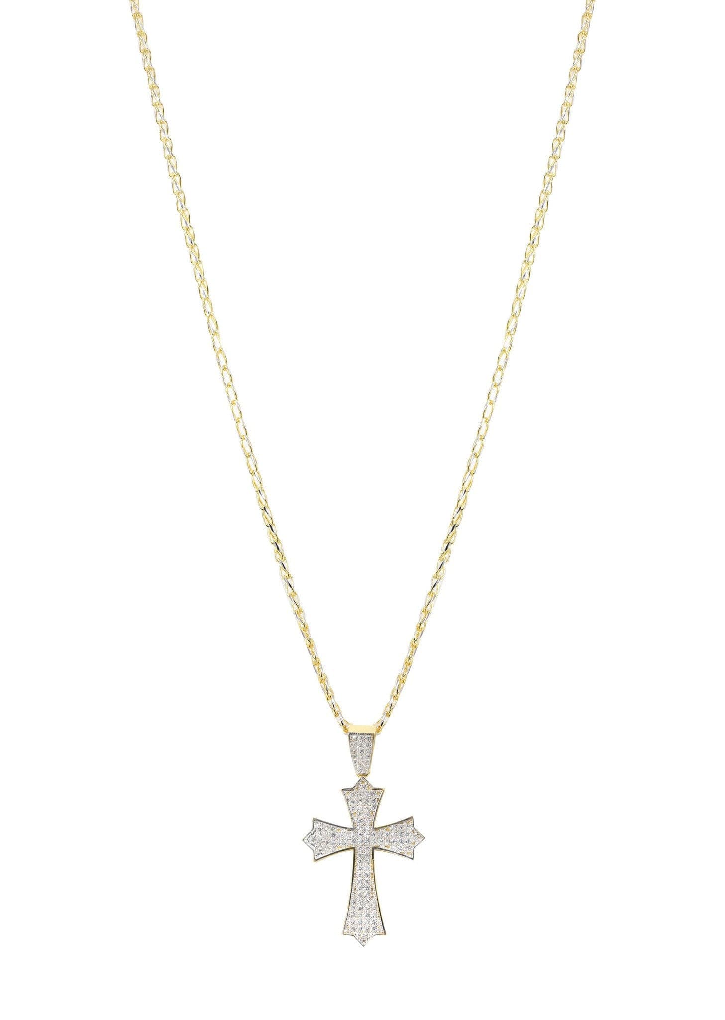 10K Yellow Gold Fancy Link Gold Cross Necklace | Appx. 12.3 Grams
