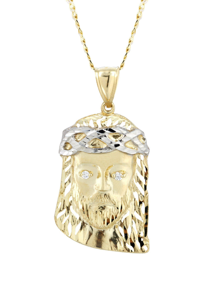 10K Yellow Gold Pave Cuban Chain & Jesus Piece Chain | Appx. 12.3 Grams chain & pendant FROST NYC 