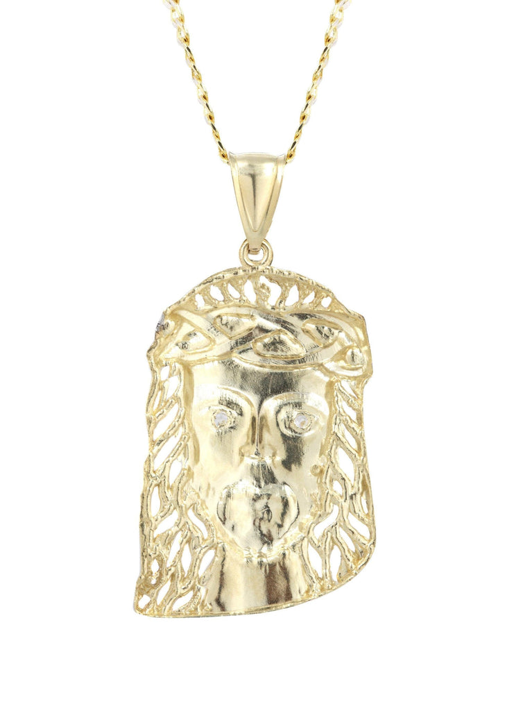 10K Yellow Gold Pave Cuban Chain & Jesus Piece Chain | Appx. 12.3 Grams chain & pendant FROST NYC 