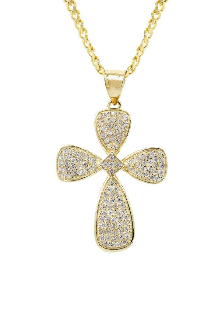 10K Yellow Gold Cuban Chain & Cz Gold Cross Necklace | Appx. 17.3 Grams chain & pendant FROST NYC 