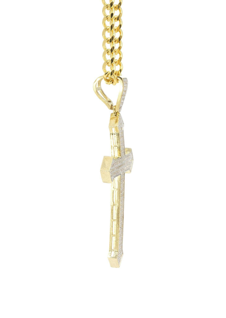 10K Yellow Gold Cuban Chain & Cz Gold Cross Necklace | Appx. 22.2 Grams chain & pendant FROST NYC 