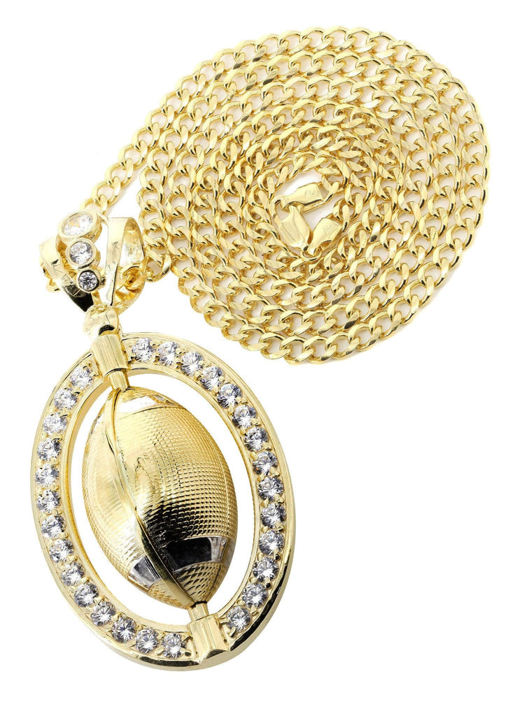 10K Yellow Gold Cuban Chain & Cz Football Pendant | Appx. 43.1 Grams chain & pendant FROST NYC 
