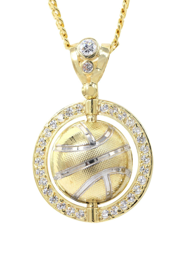 10K Yellow Gold Cuban Chain & Cz Basketball Pendant | Appx. 21.3 Grams chain & pendant FROST NYC 