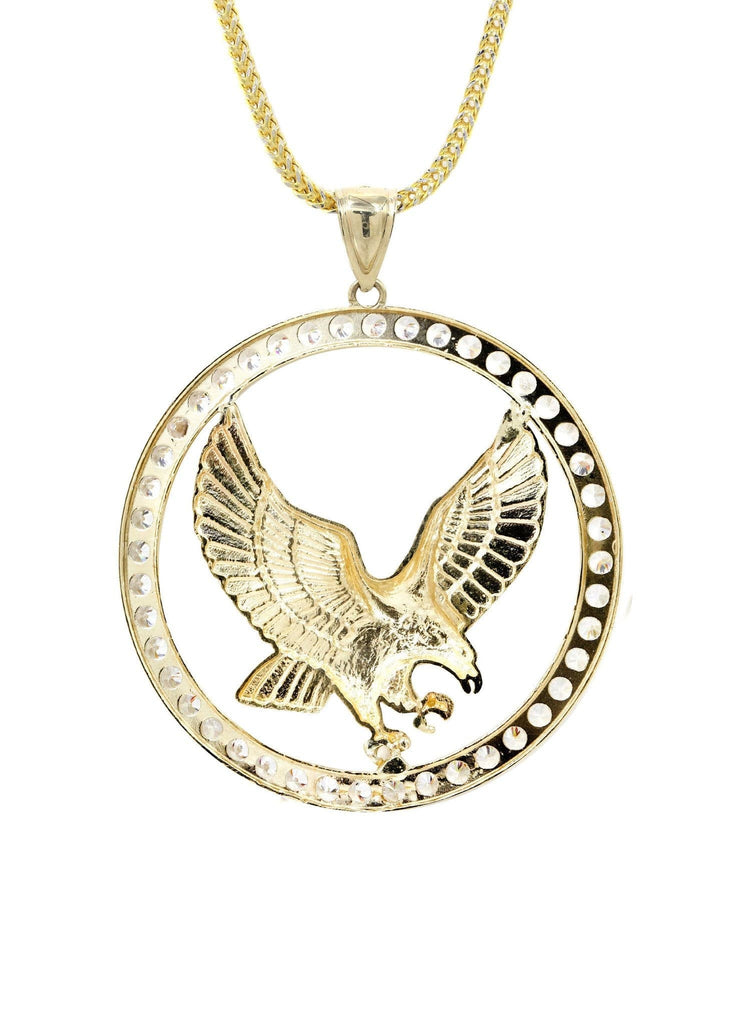 10K Yellow Gold Franco Chain & Cz Eagle Pendant | Appx. 19 Grams chain & pendant FROST NYC 