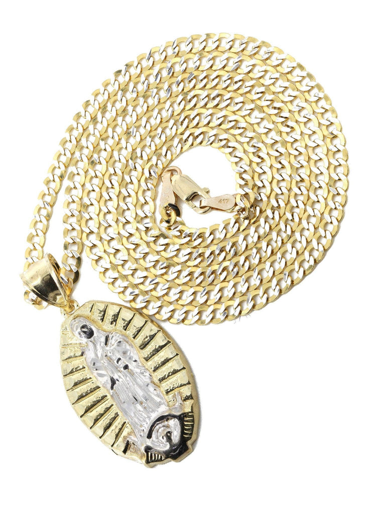 Gold Plated Stainless Steel Virgin Mary Pendant Necklace – 18inch Curb Chain, Unisex