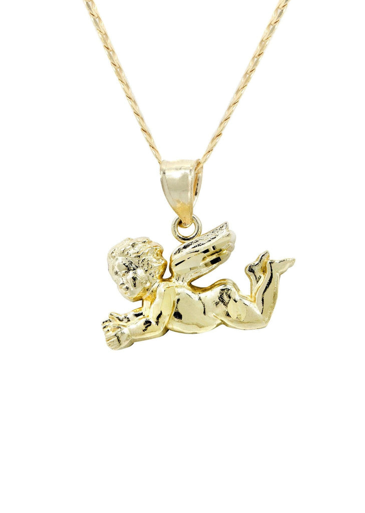 10K Yellow Gold Cuban Chain & Cupid Pendant | Appx. 4.5 Grams chain & pendant FROST NYC 