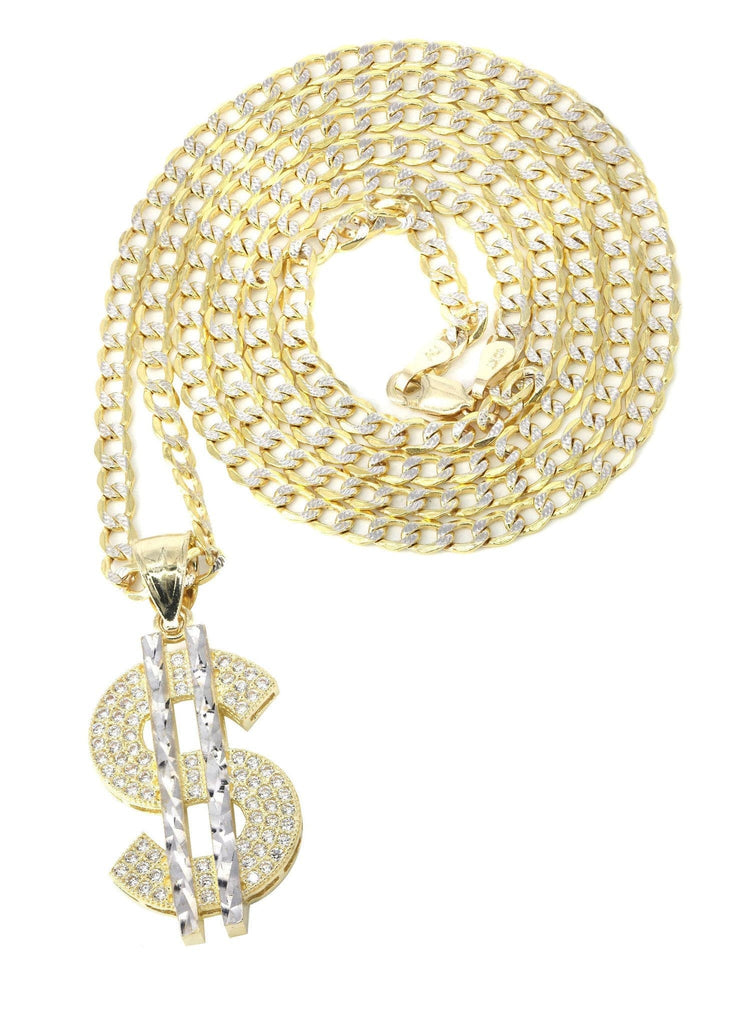 10K Yellow Gold Pave Cuban & Cz Dollar Pedant | Appx. 8.7 Grams chain & pendant FROST NYC 